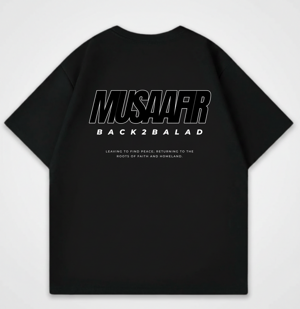 MUSAAFIR x TRAVELER Premium Black Oversized T Shirt Baumwolle