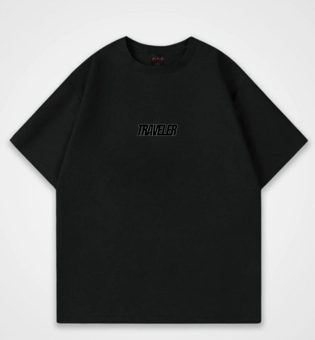 MUSAAFIR x TRAVELER Premium Black Oversized T Shirt Baumwolle
